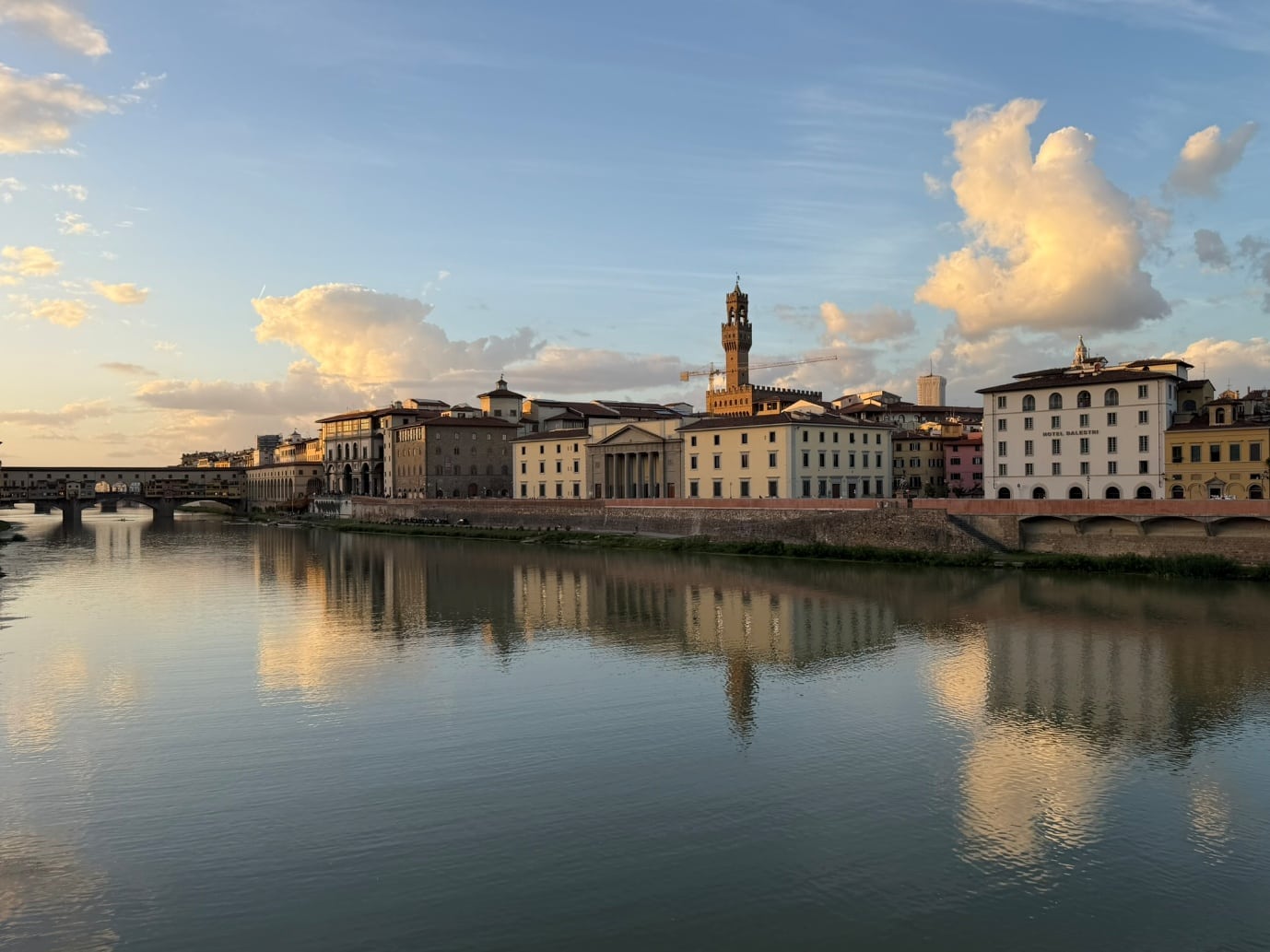 The Arno in the evening, with the Ponte Vecchio and the tower of Palazzo Vecchio