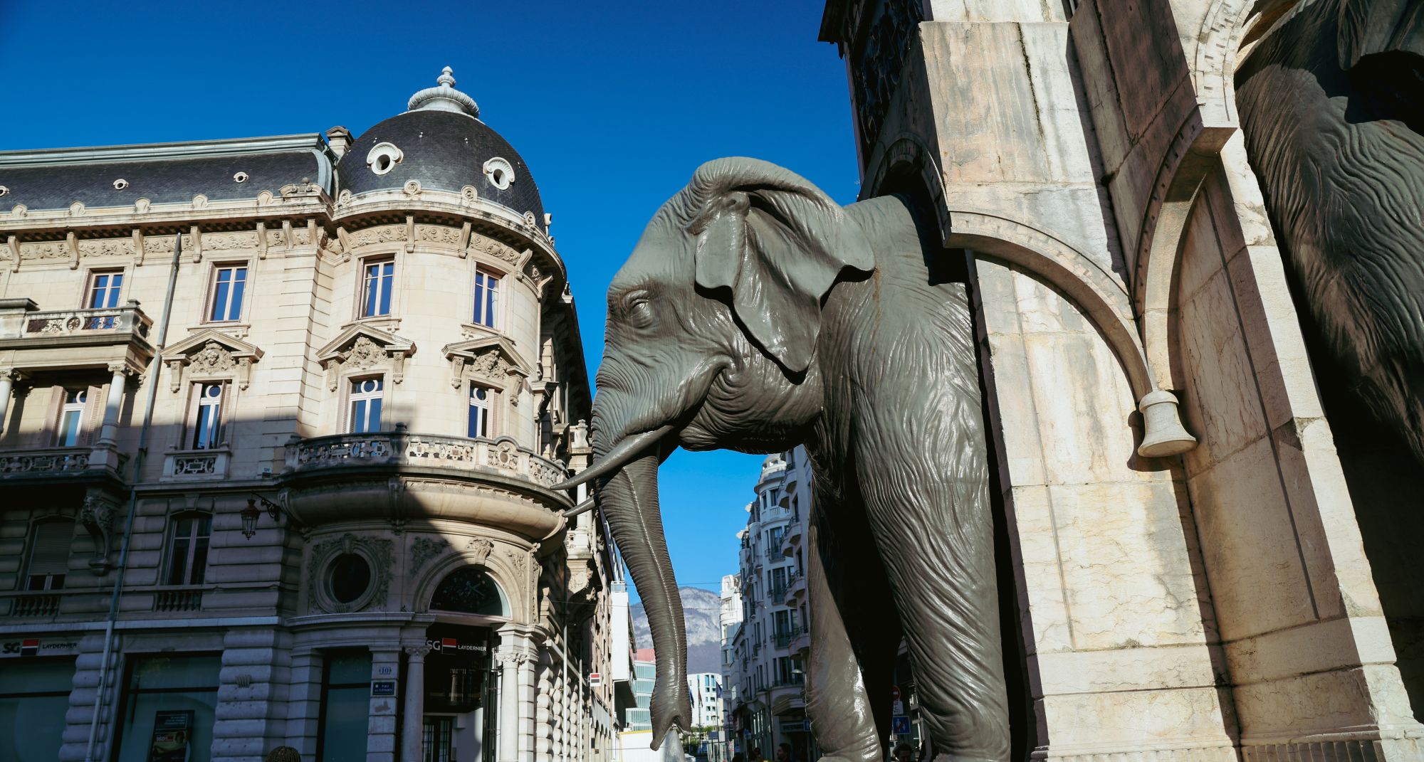 One of the elephants of the Fontaine des Éléphants in Chambéry