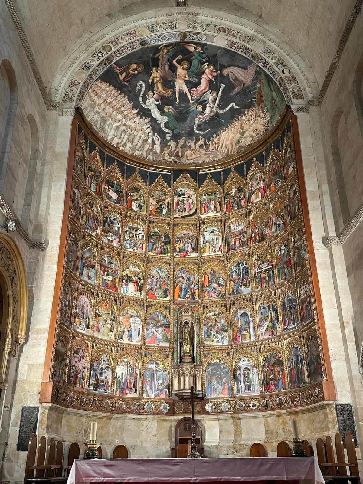The painted main altarpiece in Salamanca's Old Cathedral