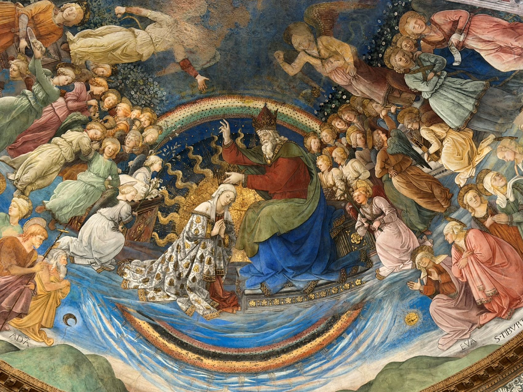 Filippo Lippi's Coronation of the Virgin in Spoleto Cathedral, crowded with angels and saints