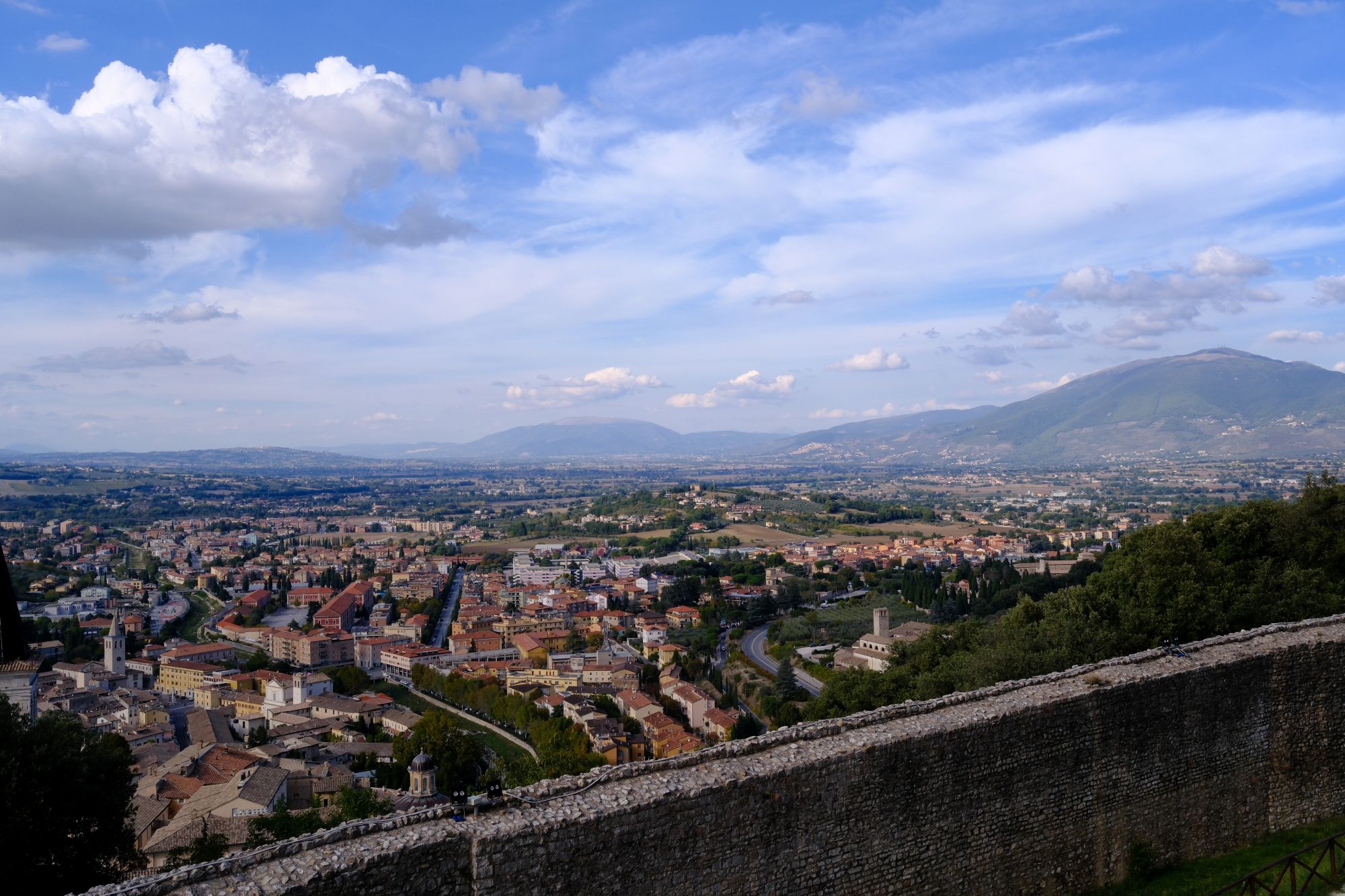 Spoleto and the valley below, seen from the walls of the Rocca, with mountains beyond